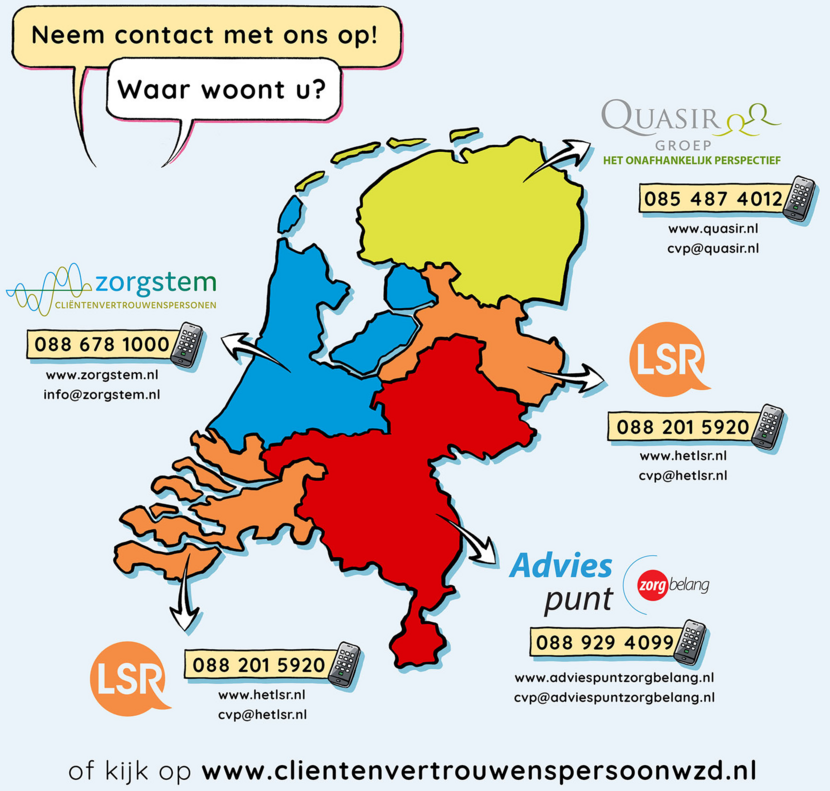 Kaartweergave van de cvp-aanbieders Quasir, LSR, Zorgstem en Zorgbelang